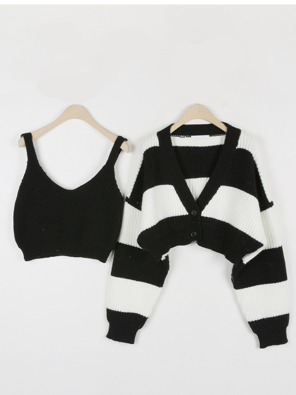 Kurzer Strick-Cardigan mit Streifen-Spleißmuster-2